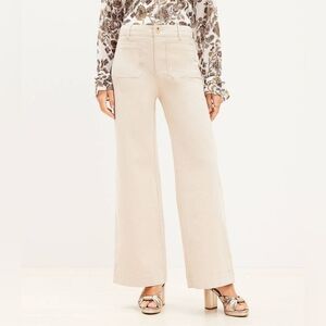 NWT Loft Palmer Wide Leg Pants Twill Tan Patch Pockets High Waisted Size 14 Prep
